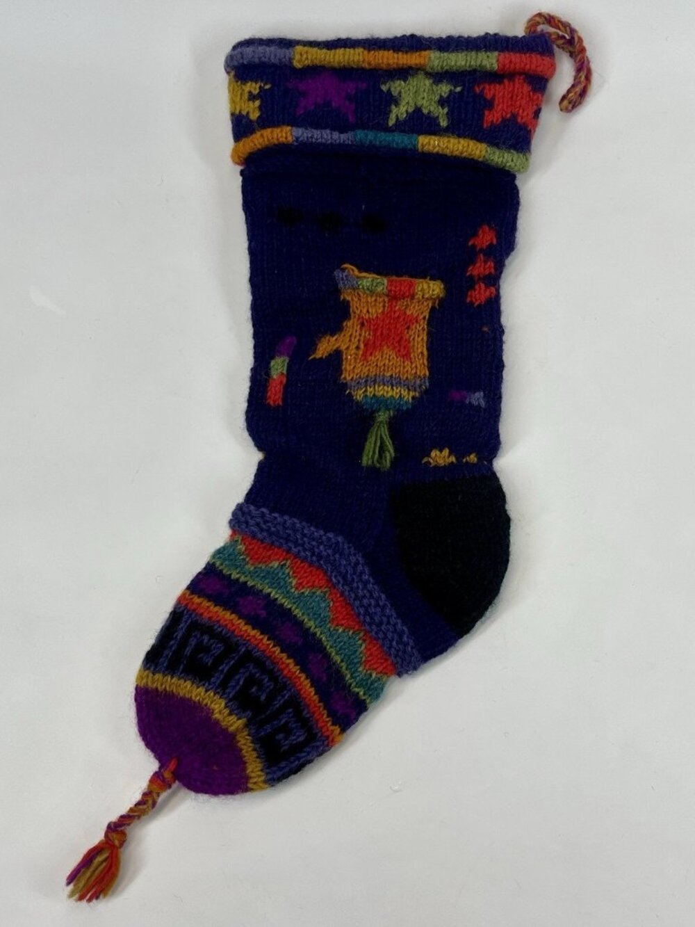 Newari Icelandic Design Hand Knit Wool Christmas Stocking Mitten Stars Tassel